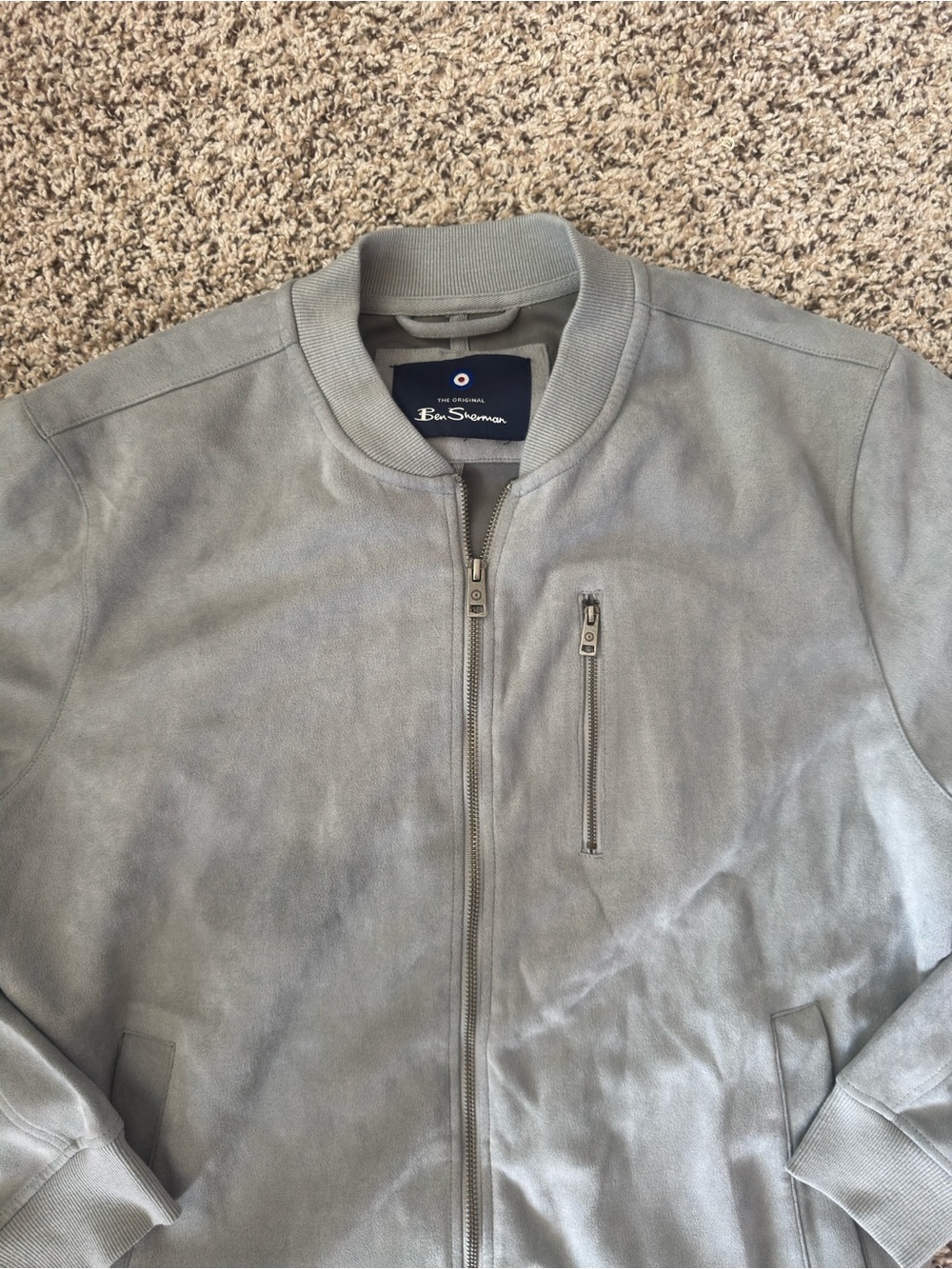 Ben Sherman Light Gray Suede Bomber Jacket - Picture 4 of 6